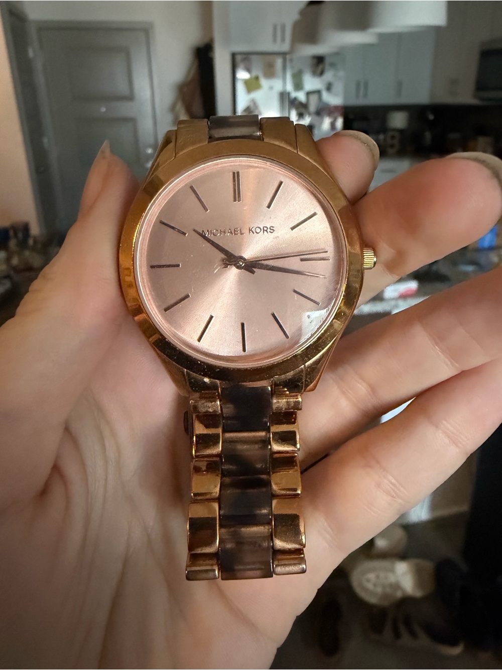 Michael Kors Rose Gold-Tone Men’s Bracelet Watch with Pink Dial